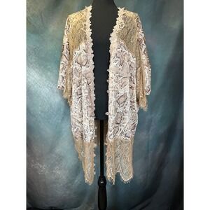POL Womens Snake Print Kimono Lace Trim Tassel Fringe Open Front Cardigan